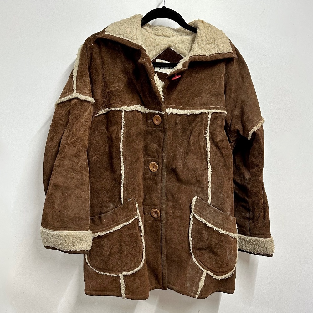 Vintage Animal Crackers Suede Leather Shearling Lined Coat